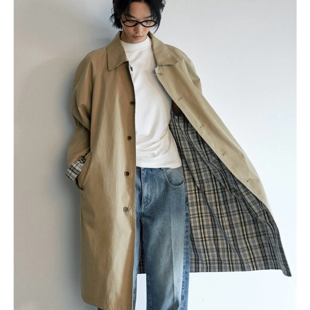 Pixie Market Reversible Khaki Trench Coat with Plaid Lining & Cuff Detail